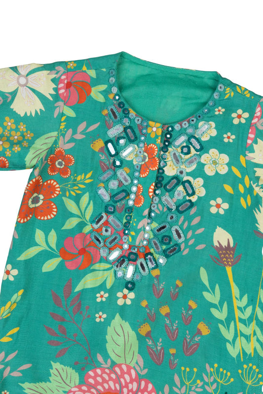 Green Muslin Mirror Work Kurta