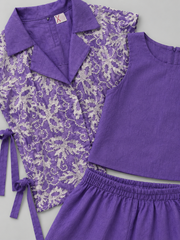 Purple Cross-stitch Bib style Top with pants