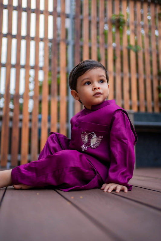 Bird Motif Nehru Jacket with Kurta