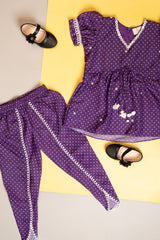 Purple Bandhej Peplum Top & Tulip Pants