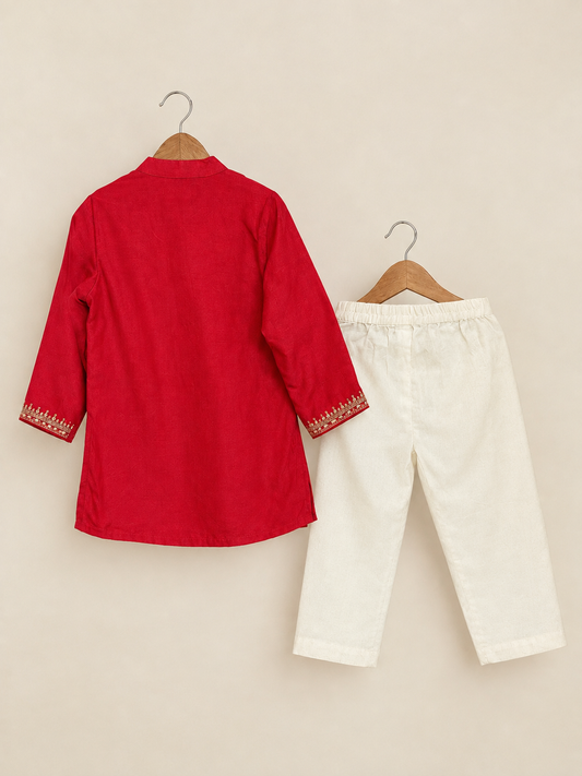 Red Kurta Yoke Embroidery