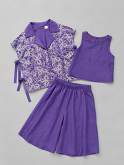 Purple Cross-stitch Bib style Top with pants