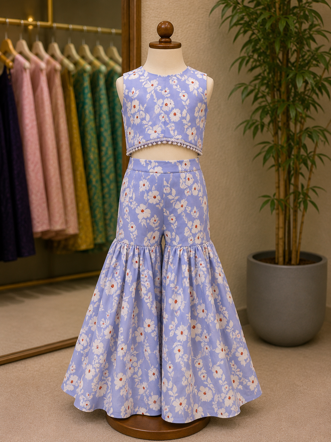 Lilac Floral Crop Top with flare pants
